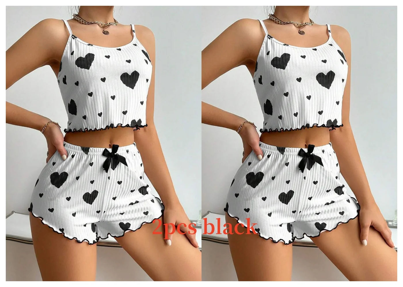 Women's Pajamas Set Sleepwear 2 PCS Short Tank Tops And Shorts S M L White Ventilate Soft Casual Love Printing Viralgem Store