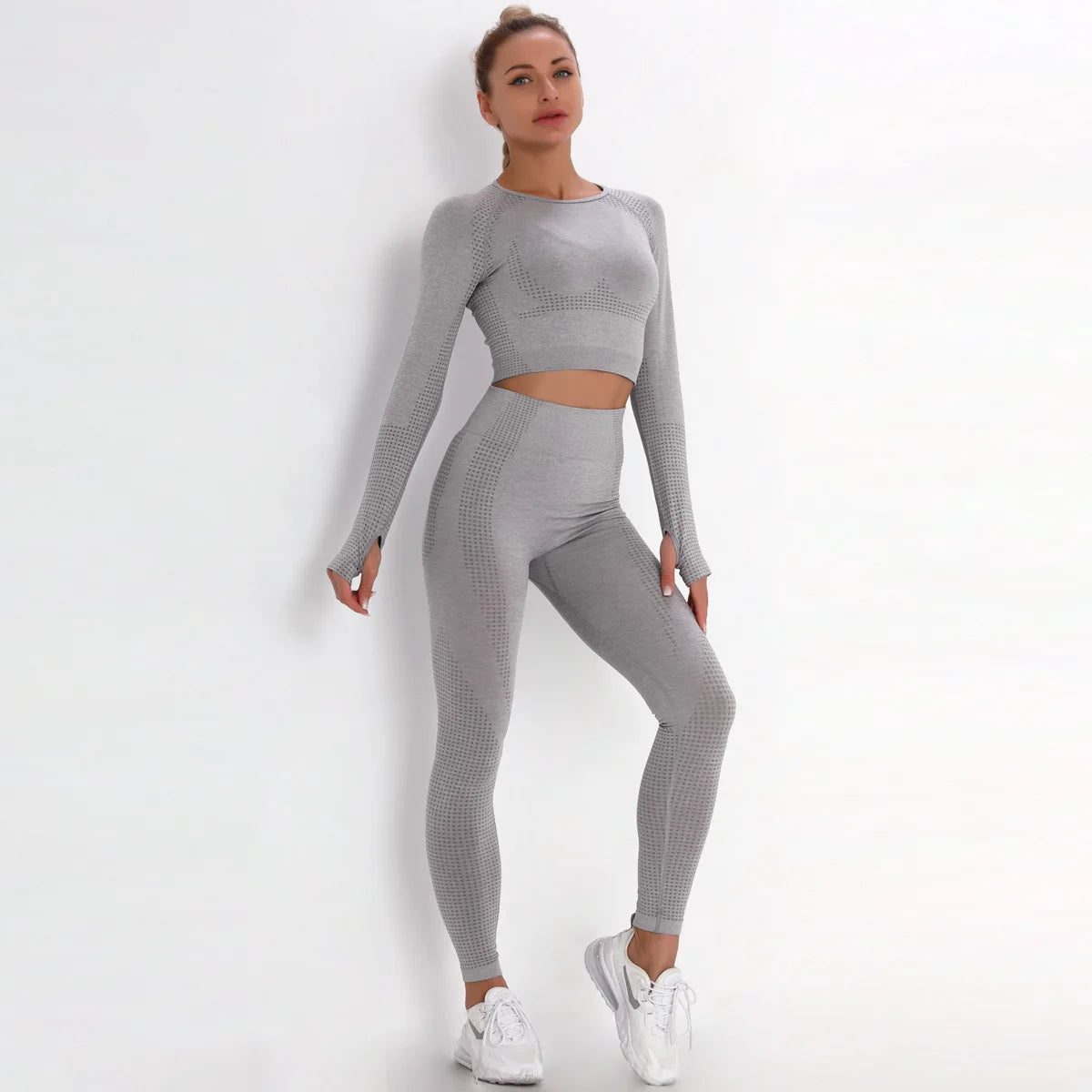 Women Seamless Gym Set Long Sleeve Top High Waist Belly Control Sport Leggings Gym Clothes Seamless Sport Suit Sexy Booty Girls Viralgem Store