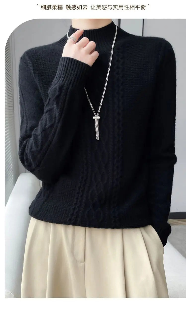 2023 Autumn and Winter New Women Sweater Warm Cashmere Sweater Loose Large Size Top Half Turtleneck Knitted Bottoming Shirt