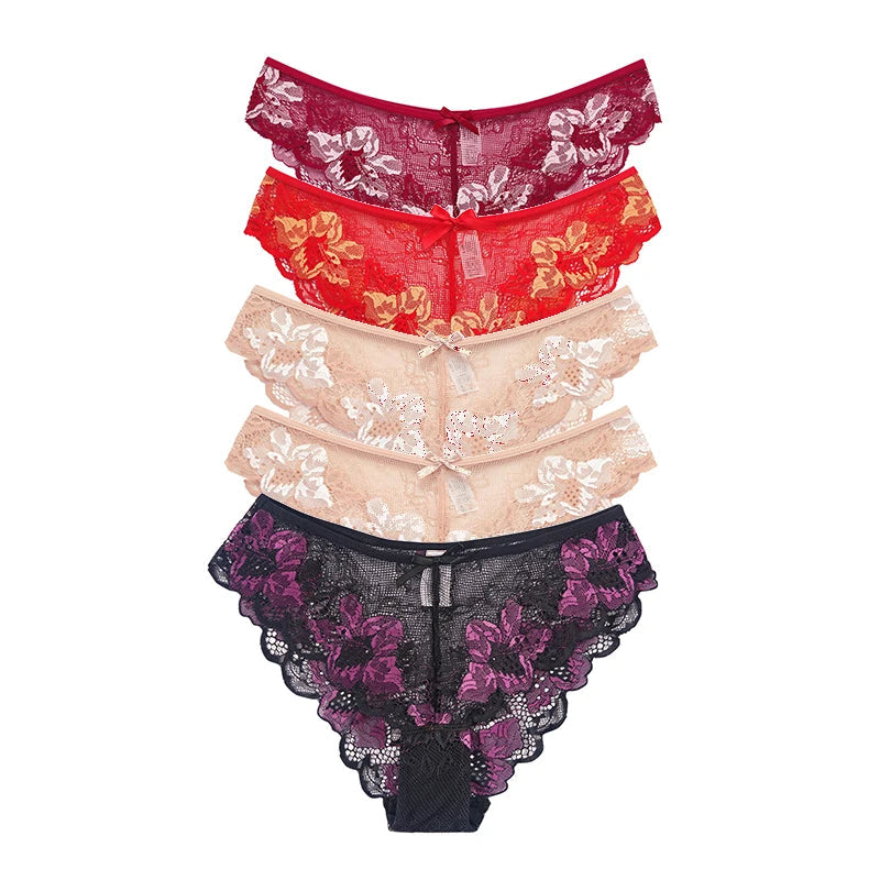 5pcs Lace Sexy Women Panties Mid Waist Perspective Floral Ladies Briefs Breathable Comfortable Female Underwear Viralgem Store