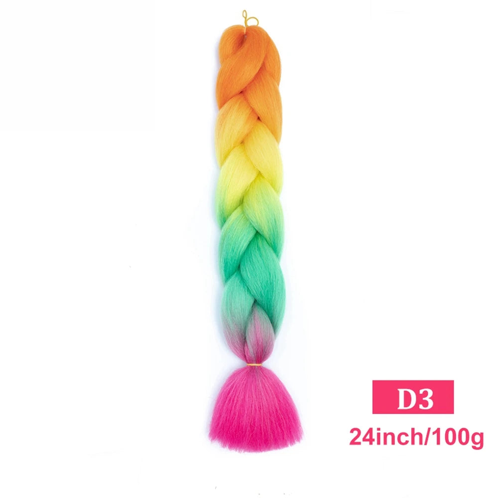 24inch Synthetic Long Braiding Hair Pre Strethced Colorful Ombre Brown Blonde Crochet Jumbo Braids Hair Extensions For Women