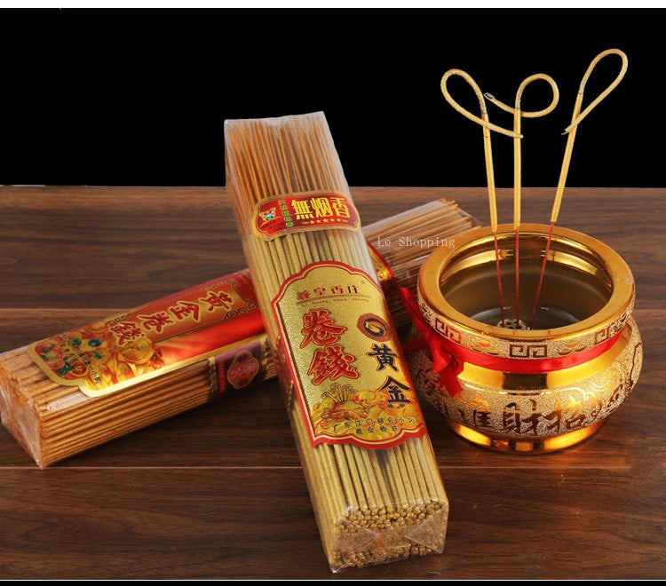 500g Smokeless Thread Incense Gold Roll Money Bamboo Incense Home Worship God of Wealth Incense To Purify The Air Aromatherapy