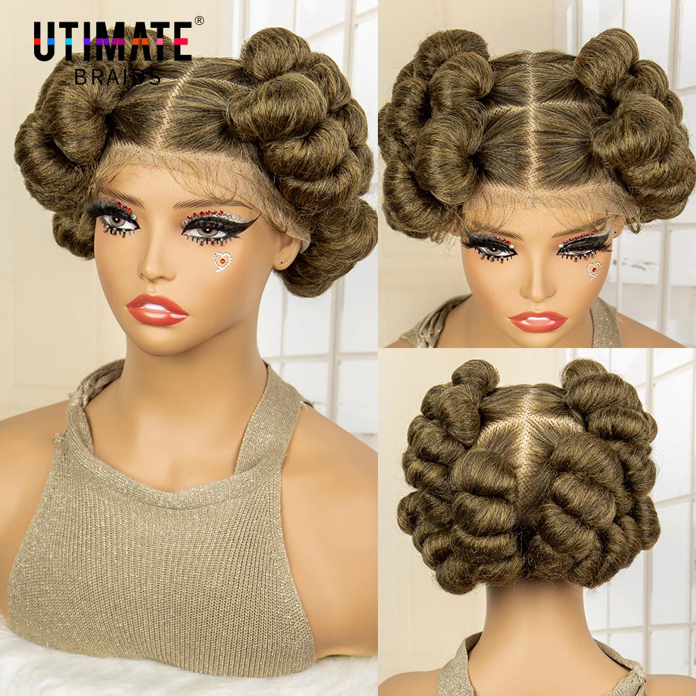Synthetic Full Lace Handmade Bantu Braided Wigs Short Cute Natural Braided Lace Wigs with Baby Hair for Women