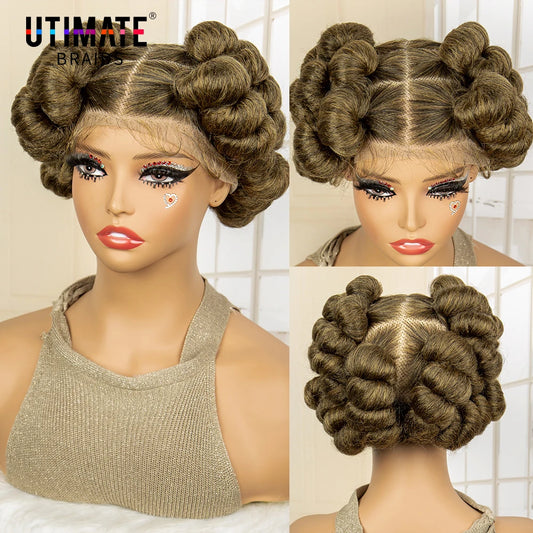 Synthetic Full Lace Handmade Bantu Braided Wigs Short Cute Natural Braided Lace Wigs with Baby Hair for Women