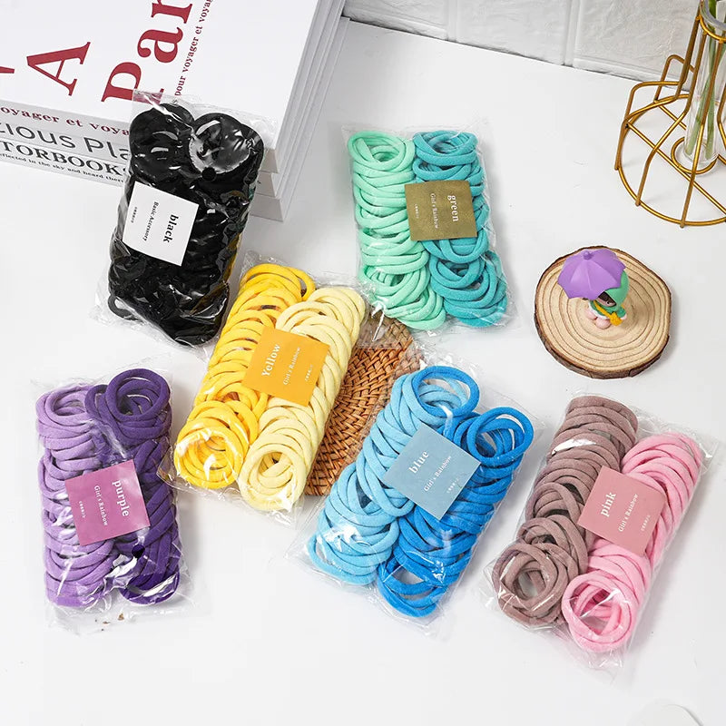 50 Piece Set Of Dual Color Four Season High Elastic Seamless Hair Rope Simple and Durable Fashionable Leather Band Soft Knitt