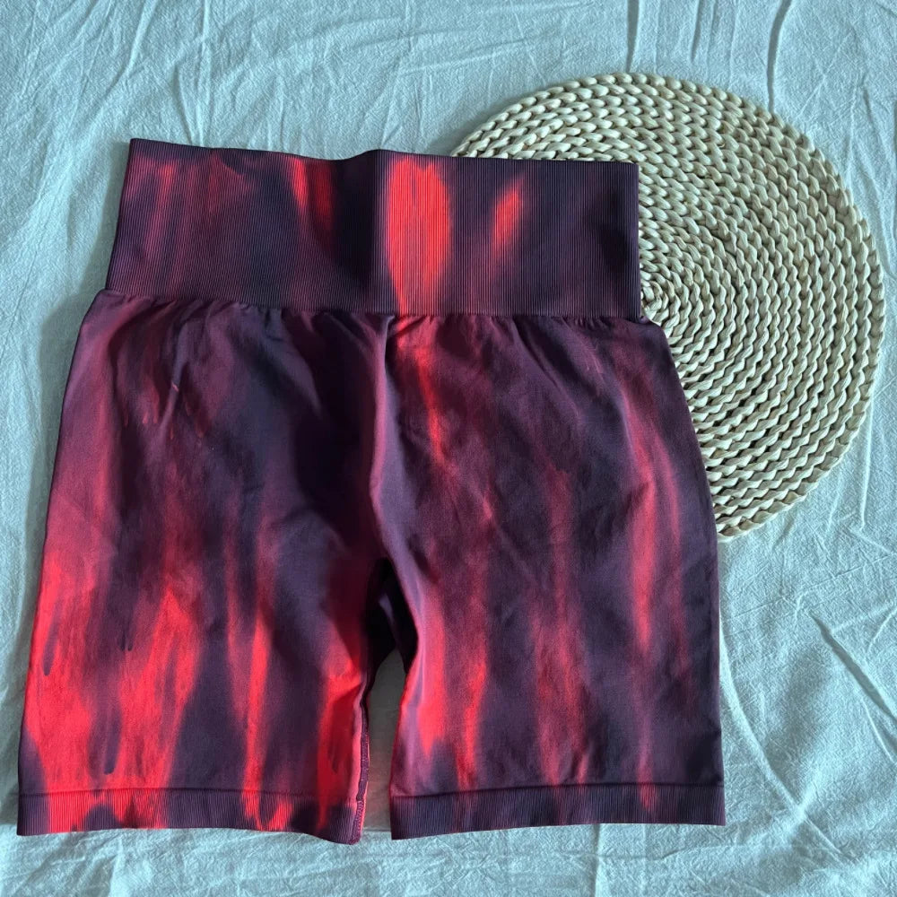 Tie Dye Aurora Shorts Female Seamless Slim Leggings Gym Running Cycling Stretchy Leggings High Waist Hip Liftting Yoga Shorts