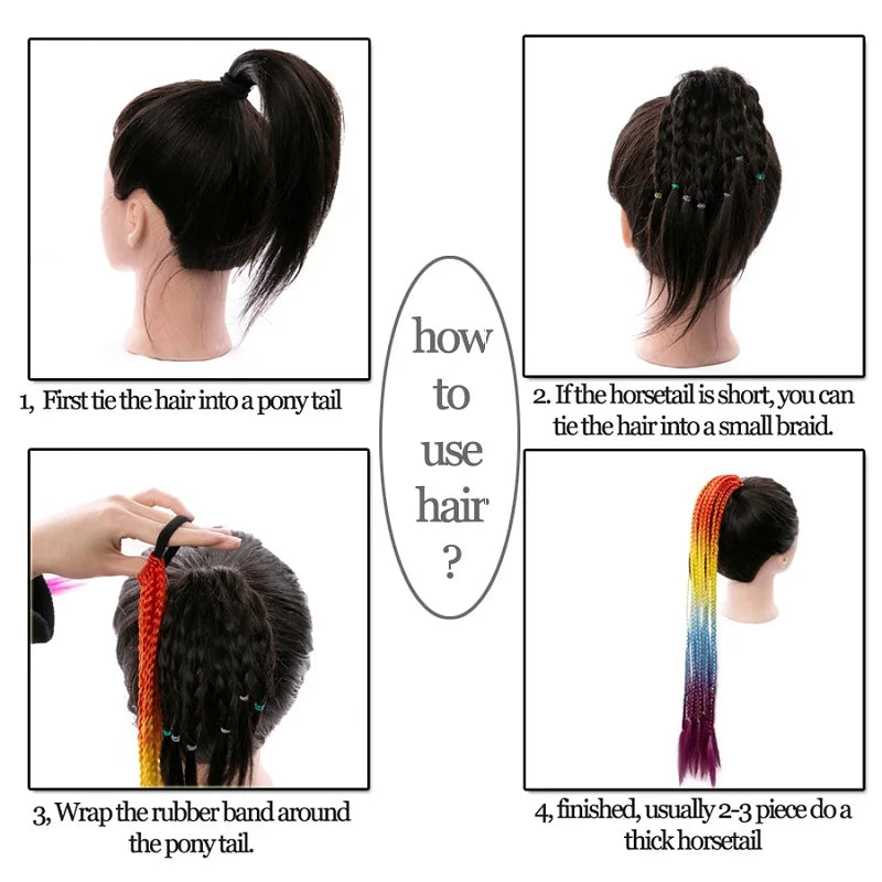 24Inch Synthetic Gradient  Colored Braided Ponytail Hair Extension Elastic Rubber Band Braiding Ponytail for Girl Women Viralgem Store