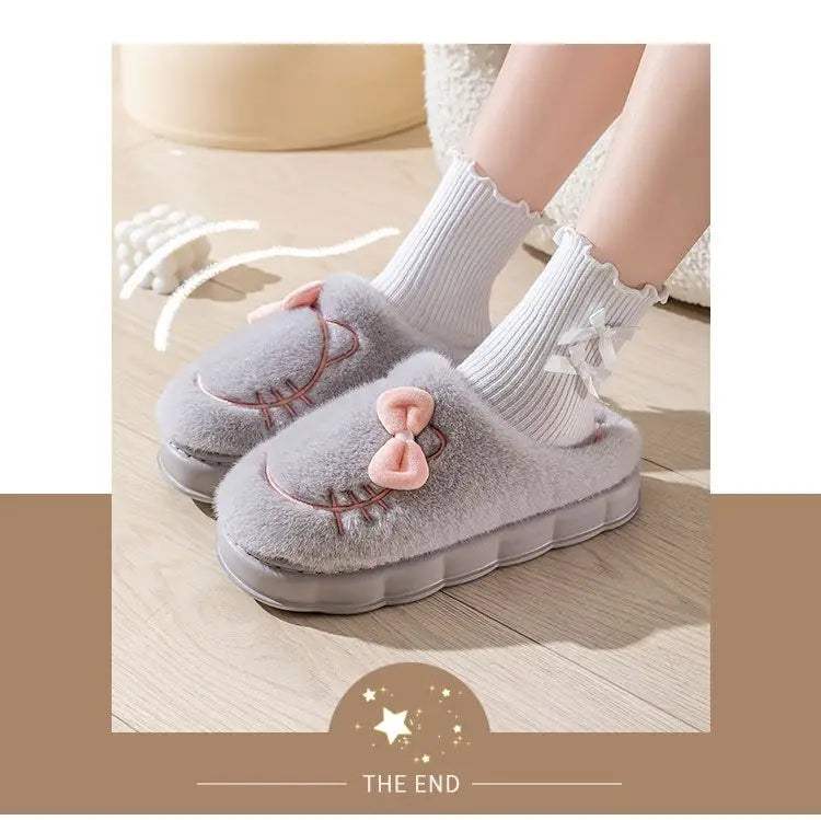 8 cm High platform fur slippers women's winter fluffy ear home shoes woman white bunny rabbit slippers woman house clog shoes