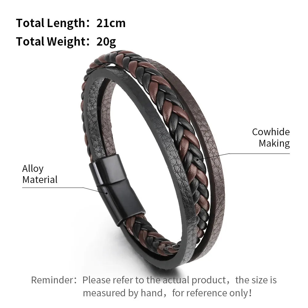 Trendy Leather Bracelets For Men Stainless Steel Bracelet 21CM Multilayer Braided Rope Bracelets for Male Jewelry Gifts Viralgem Store