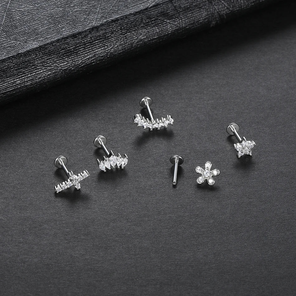 1PC Lip Stud Stainless Steel Ear Piercing Earring Nail Moon Ring Crystal Flower Cross Cartilage Tragus Screw Body Jewelry New