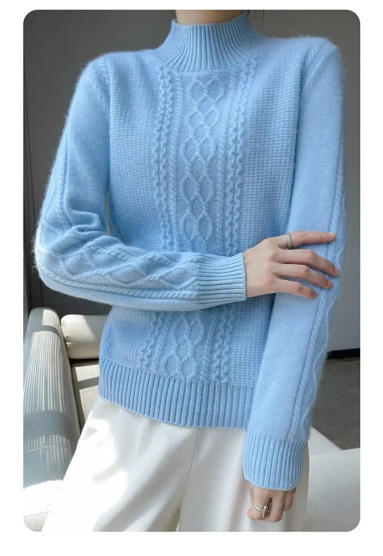 2023 Autumn and Winter New Women Sweater Warm Cashmere Sweater Loose Large Size Top Half Turtleneck Knitted Bottoming Shirt