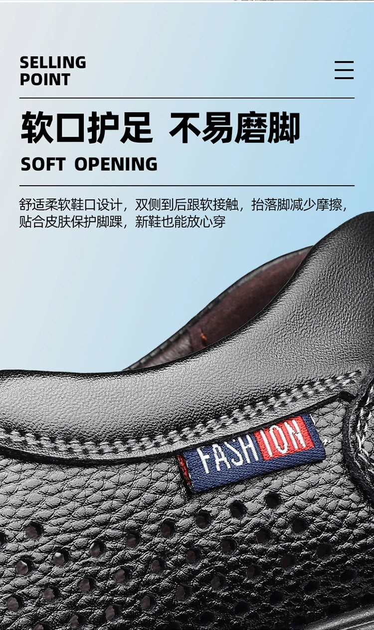 Summer Breathable Sandals for Men, Men's Cowhide Shoes, Hand-woven, Business Formal Leather Sandals, Dad's Shoes