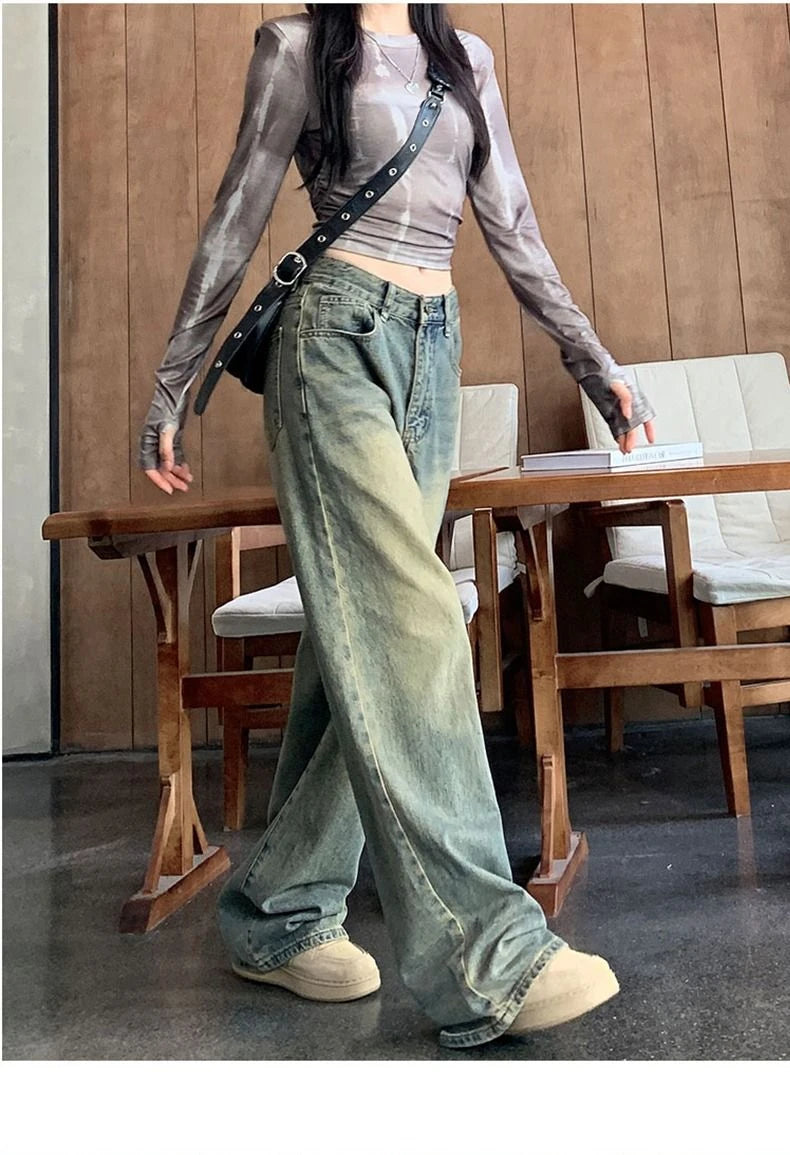 Stay Comfortable and Fashionable With Deeptown Y2k Baggy Wide Leg Jeans - A Must-Have for Casual Wear