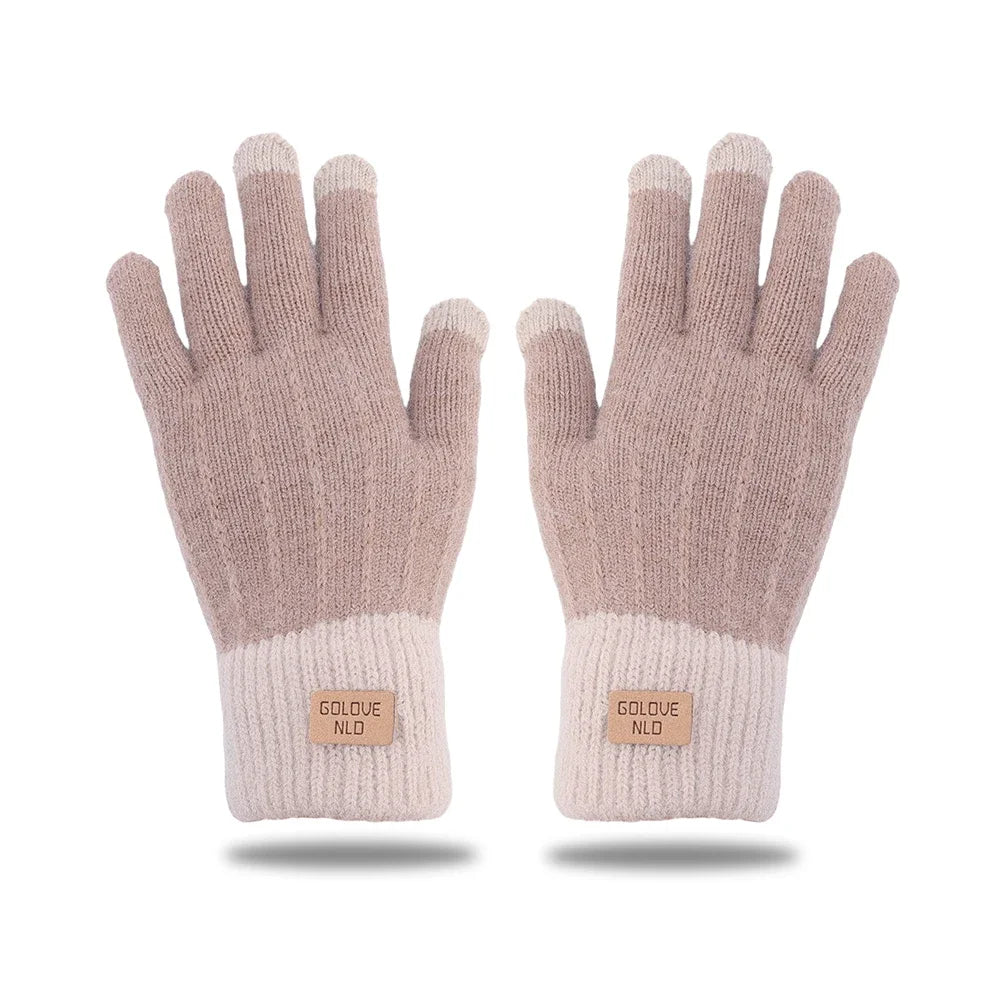 Warm Thick Plush Knitted Gloves Winter Touchscreen Plush Gloves Woman Thickening Fleece Thickened Cycling Driving Skiing Gloves