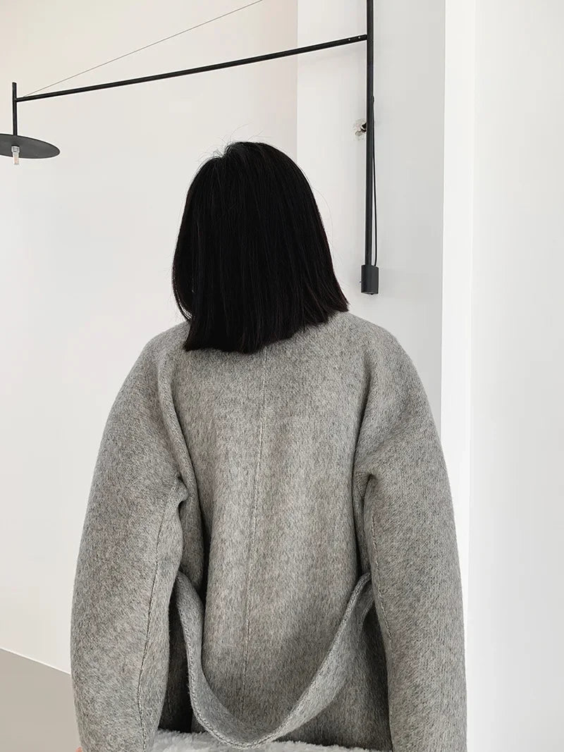 2024 Autumn Winter Wool Coat Women Double-breasted Solid Color Women's Double-sided Woolen Belt Coats Loose Warm Wool Jacket