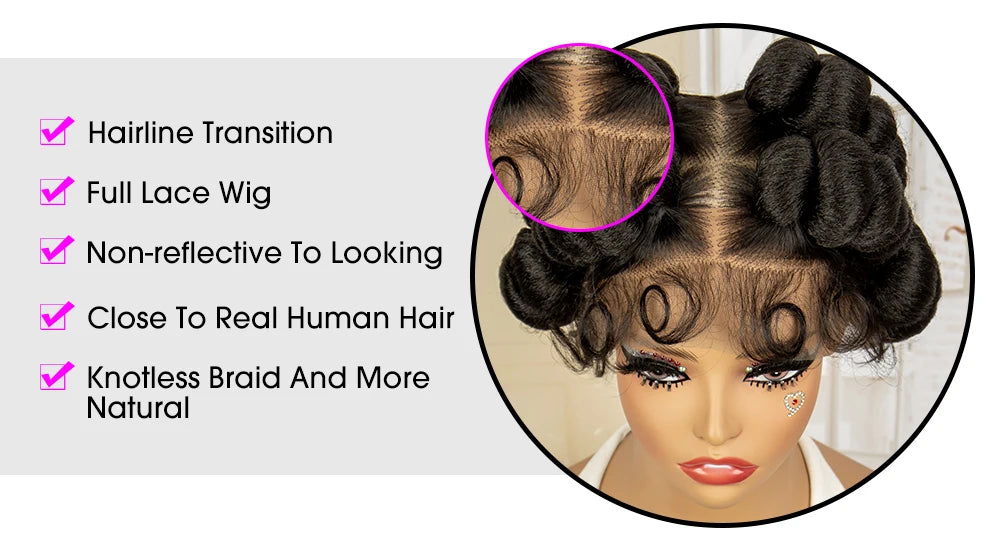 Synthetic Full Lace Handmade Bantu Braided Wigs Short Cute Natural Braided Lace Wigs with Baby Hair for Women