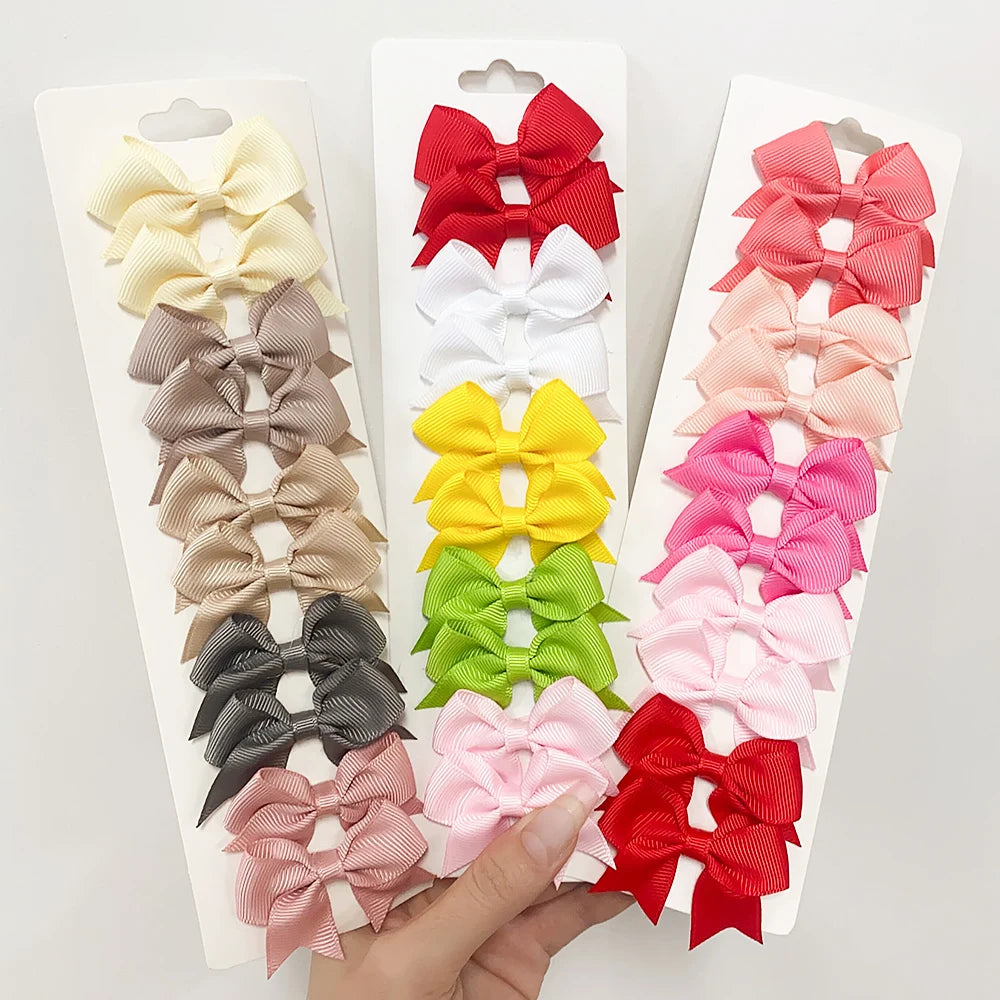 10Pcs/Set Solid Color Kids Bows Hair Clips for Baby Girls Handmade Ribbon Bowknot Hairpin Barrettes New Year Hair Accessories Viralgem Store