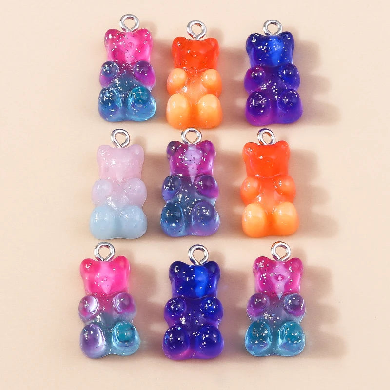 30colors 10pcs 22X11mm Candy Color Gummy Mini Bear Charms for Making Cute Earrings Pendant Necklace DIY Creative Jewelry Finding