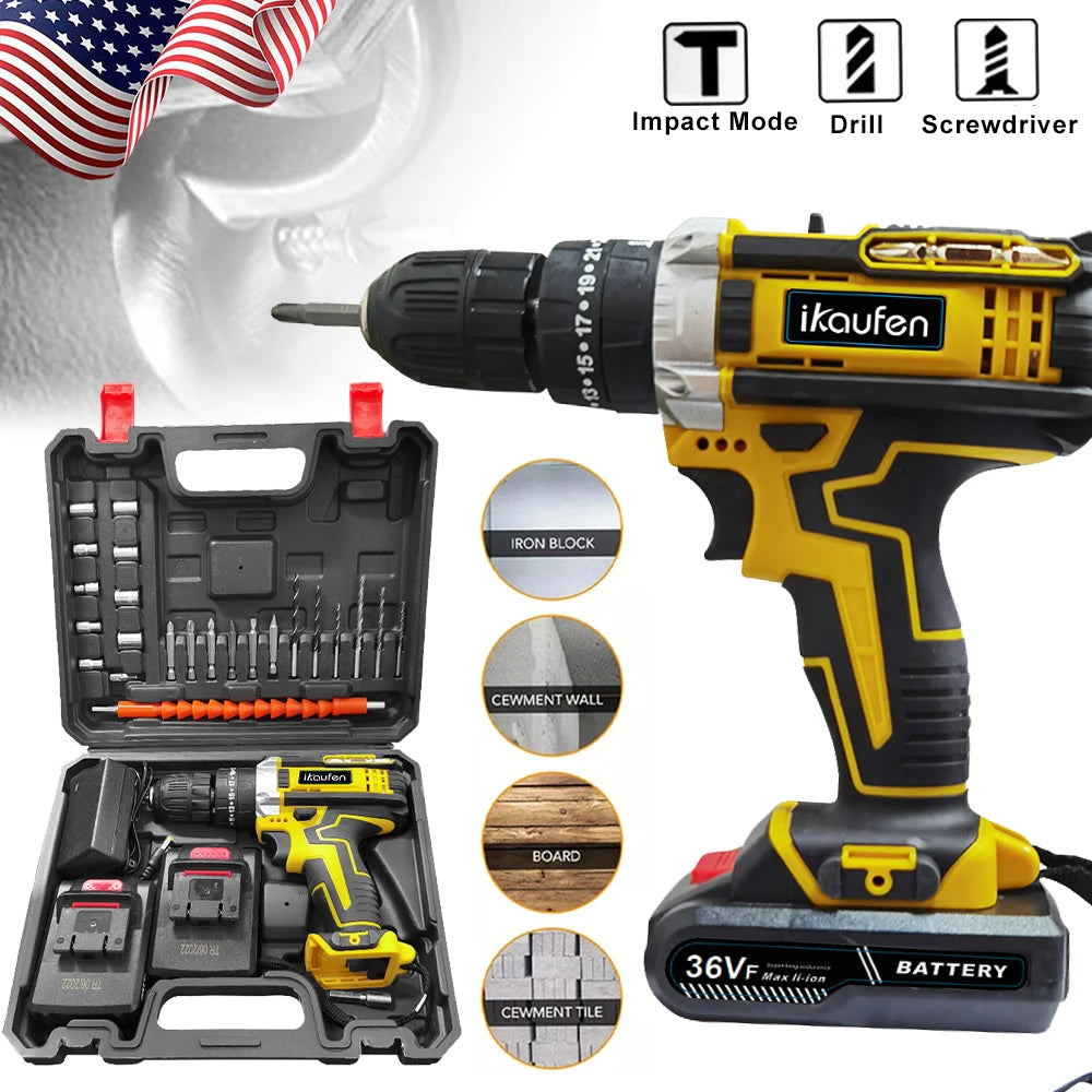 21V Cordless Drill Electric Screwdriver Mini Wireless Power Driver Lithium-Ion Battery Home DIY Cordless Drill Set
