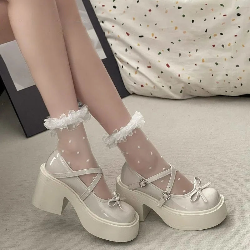 Women's Spring Round Toe Pumps Chunky Heel Mary Janes Shoes Platform Shoes for Women Dress Students Women's Lolita Heeled Shoes Viralgem Store
