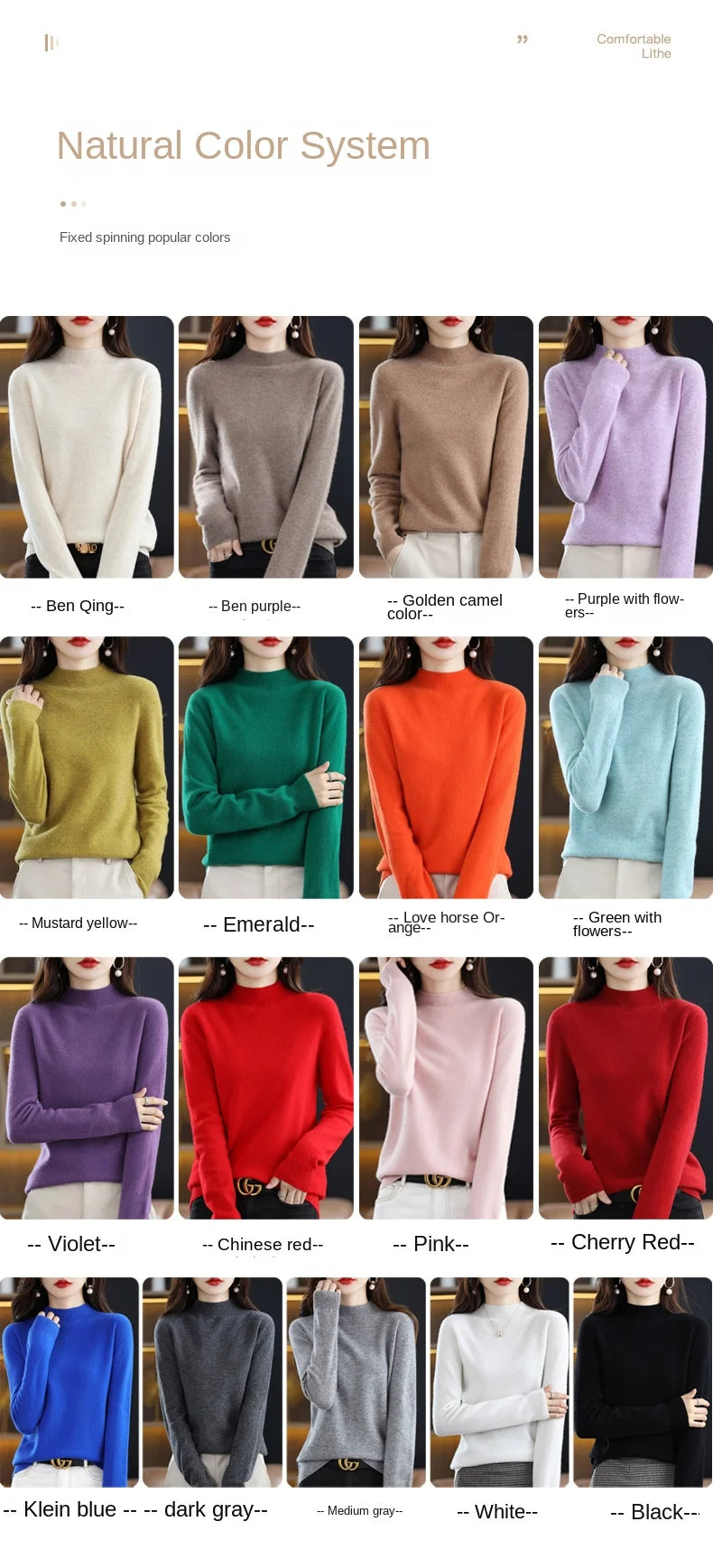 100% Pure Wool Half-neck Pullover In Autumn And Winter New Cashmere Sweater Women's Casual Knit Top Women's Coat 19 Colors Viralgem Store