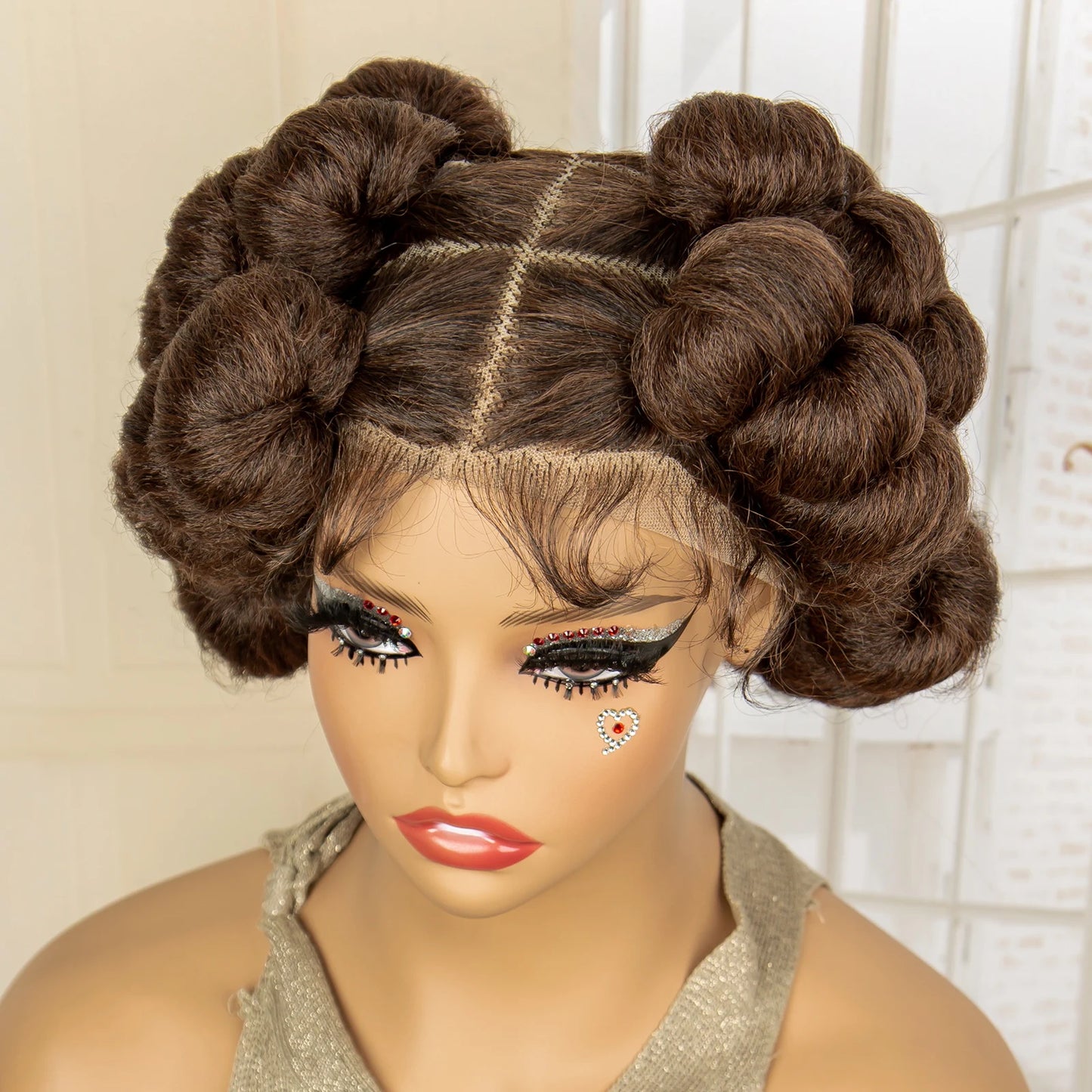 Synthetic Full Lace Handmade Bantu Braided Wigs Short Cute Natural Braided Lace Wigs with Baby Hair for Women