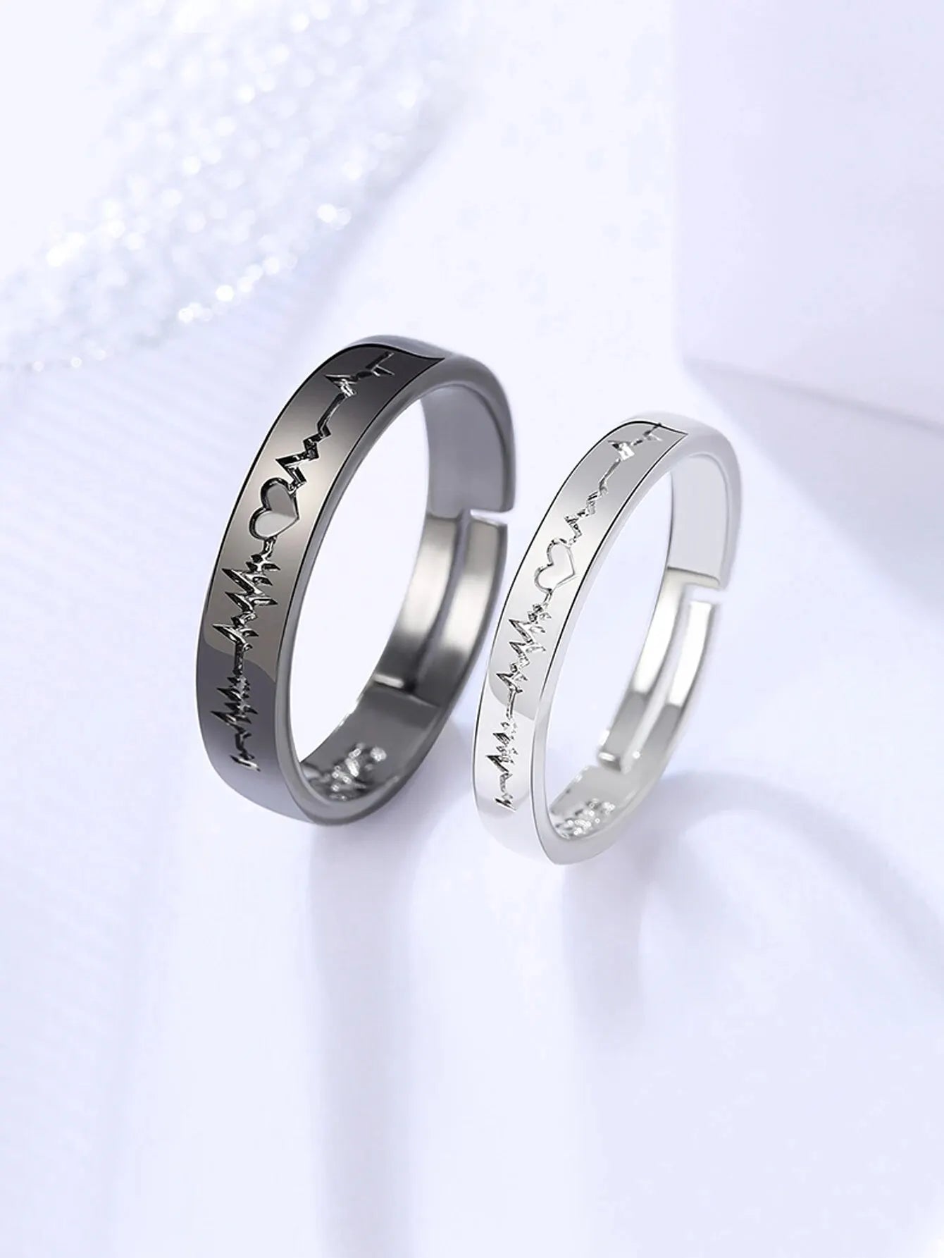 2 Minimalist And Personalized Couple Rings Black And White Love Electrogram Opening A Pair Of Male And Female Student Minimalist