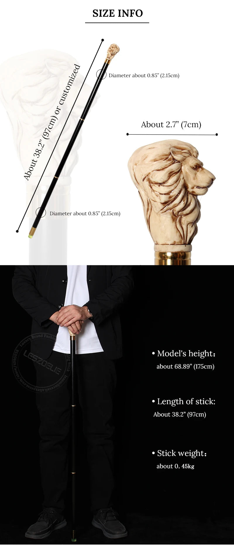 97cm Lion-Head Resin Handle Stick Men German Beech Detachable Wooden Walking Sticks Women Fashionable  Party Decorative Canes Viralgem Store