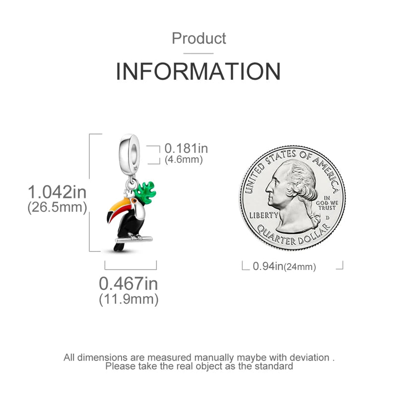 100% 925 Silver Parrot Hummingbird Owl Birds Fashion Design Charms Beads 3mm DIY Fine Jewelry Gifts Making Viralgem Store