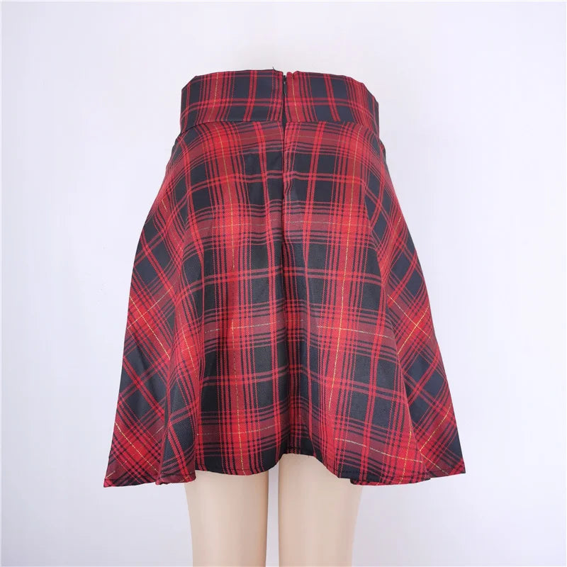 Women's Basic Versatile Flared Casual Mini Skater Skirt High Waisted School Goth Punk Black Skirt Harajuku