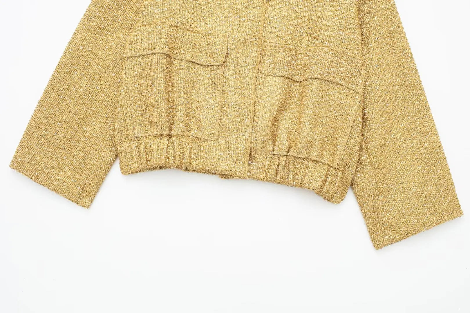 TRAFZA Women Trend Gold Sequin Decoration Loose Short Jacket Woman New Fashion Coat Versatile Warm Chic And Elegant Female Coats Viralgem Store