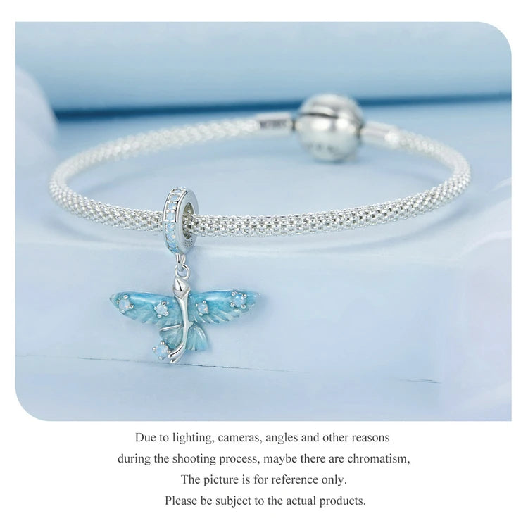 WOSTU 925 Sterling Silver Magical Flying Fish Pendants Blue Ocean Whale Bead Fit Original Bracelet DIY Charms Jewelry Making