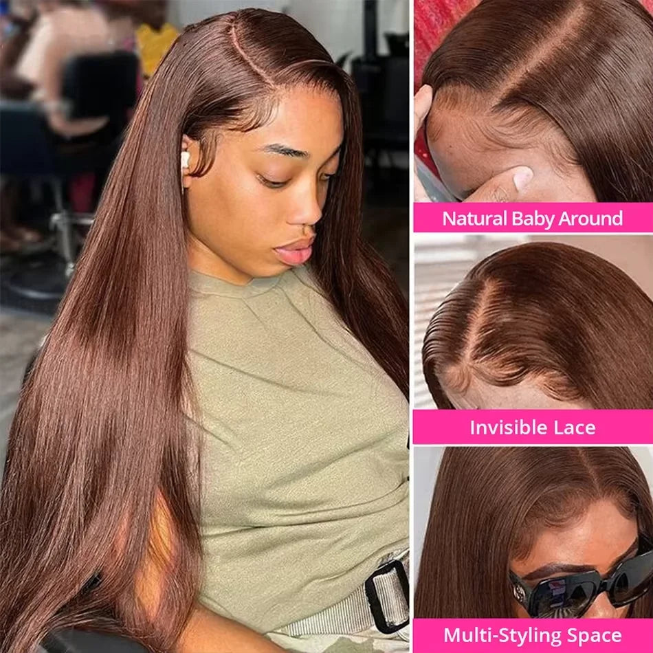 30 inch Chocolate Brown 13x4 13x6 Hd Lace Frontal Wig Straight 100% Human Hair Wig Pre Plucked Brazilian Brown Colored Wigs