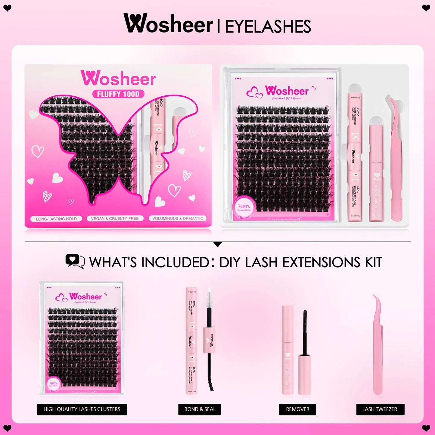 WOSHEER Fluffy Lash Clusters Kit 100D Thick Eyelash Clusters Wispy Individual Lashes 8-18mm Cluster Eyelash Extension Viralgem Store