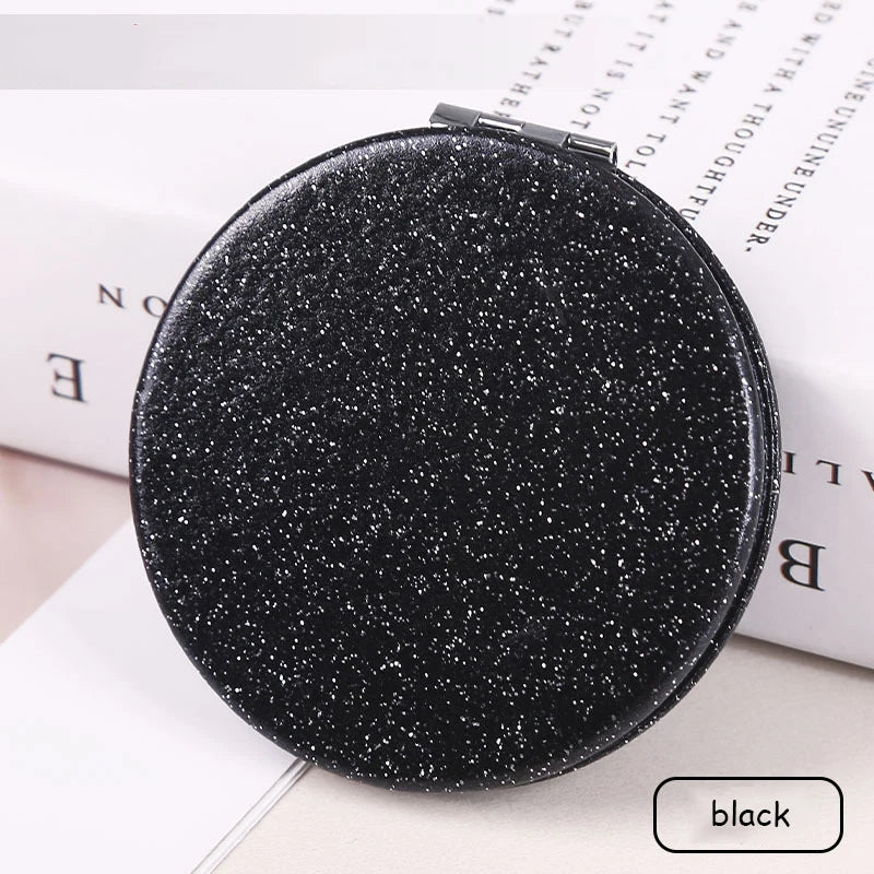 1pc Portable Glitter Round Makeup Mirror Hand Pocket Folding Cosmetic Mirror Double Face Make Up Mirror
