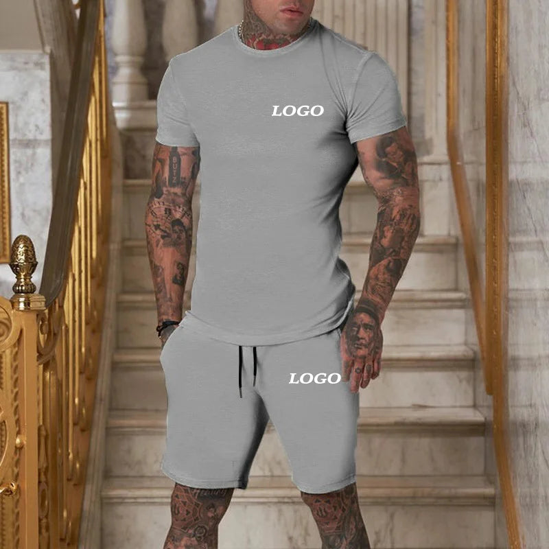 Summer Fashion Casual Outdoor Sports Set Men's Breathable T-Shirt Shorts Casual Fashion Two-Piece DIY Customize Your Logo Viralgem Store