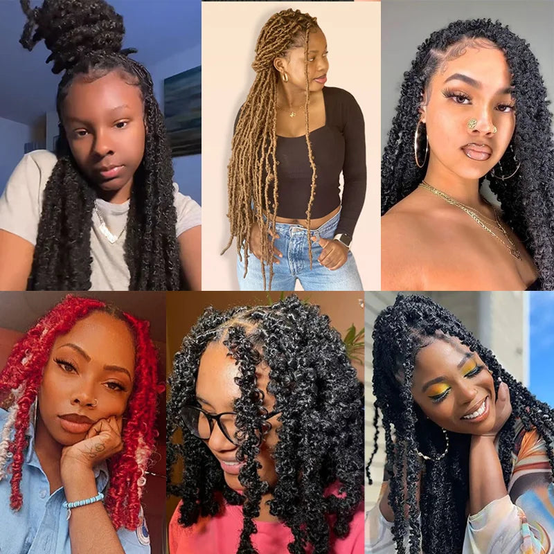 Synthetic Distressed Butterfly Locs Crochet Hair, 6 Packs Long Black Butterfly Jumbo Loc Light Weight Soft Faux Locs