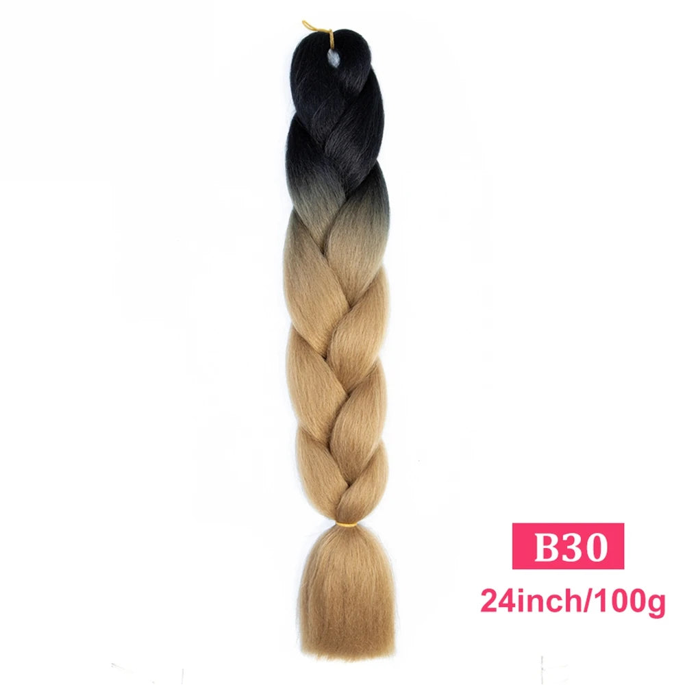 24inch Synthetic Long Braiding Hair Pre Strethced Colorful Ombre Brown Blonde Crochet Jumbo Braids Hair Extensions For Women