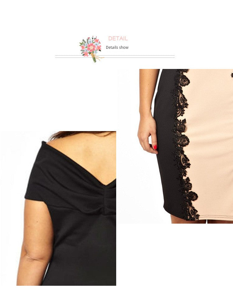 Spring and Summer New Arrival Fashion Plus Size Plus Size Ladies off-Shoulder Fancy Banquet Skirt Lace Patchwork Loose-Fit Short Dress