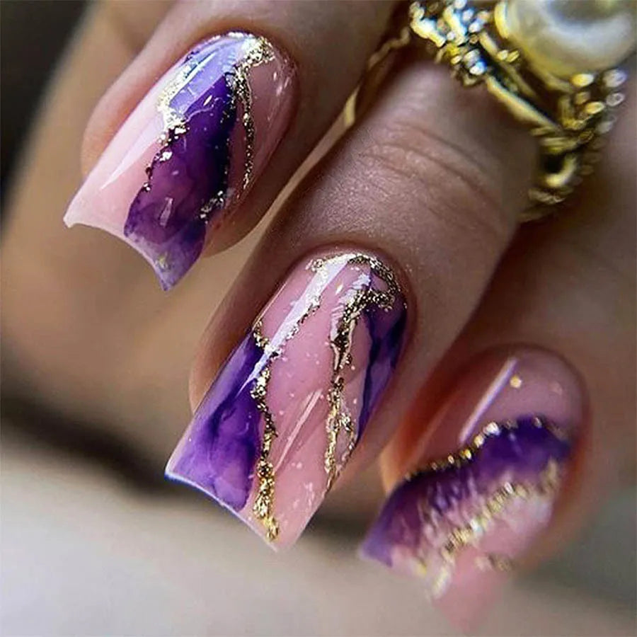 24Pcs Mid-length Ballet False Nails Red Love Pattern Design Press on Nails Simple Wearable Finished Coffin Fake Nail Tips