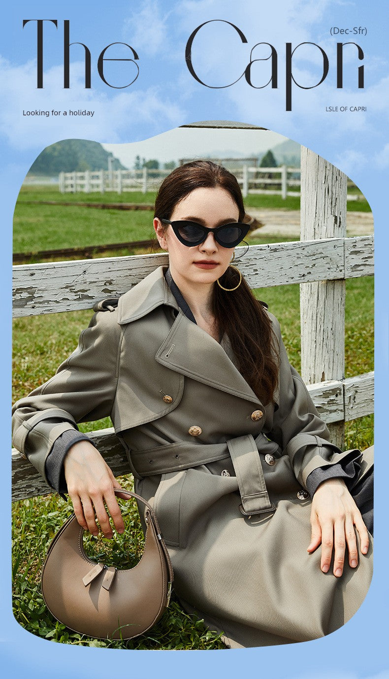 2024 Spring & Fall New Arrival Big Brand Classy C Double Breasted Loose Retro Elegant Mid Length Long Length Trench Coat Outwear Women Viralgem Store