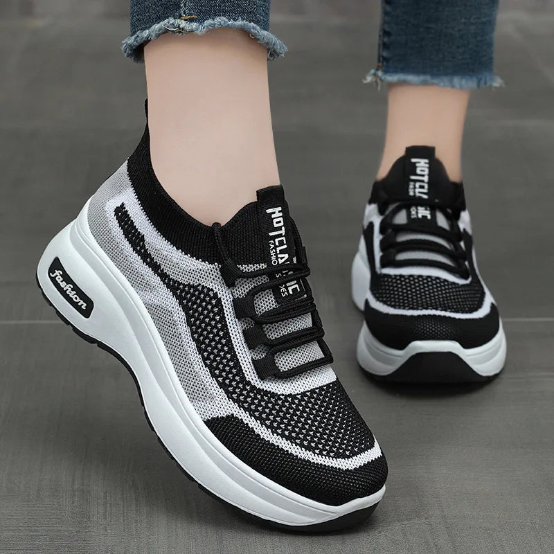 2024 summer platform casual women's shoes increase shoes mesh surface breathable comfortable sports shoes