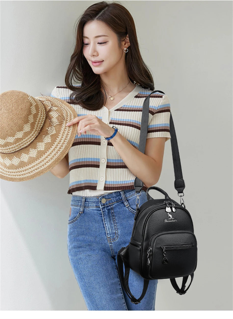 Women Travel Backpack for Teenager Girl 2024 Soft Leather Female Fashion 3 In 1 Bagpacks Large Capacity Ladies Mochilas Feminina Viralgem Store