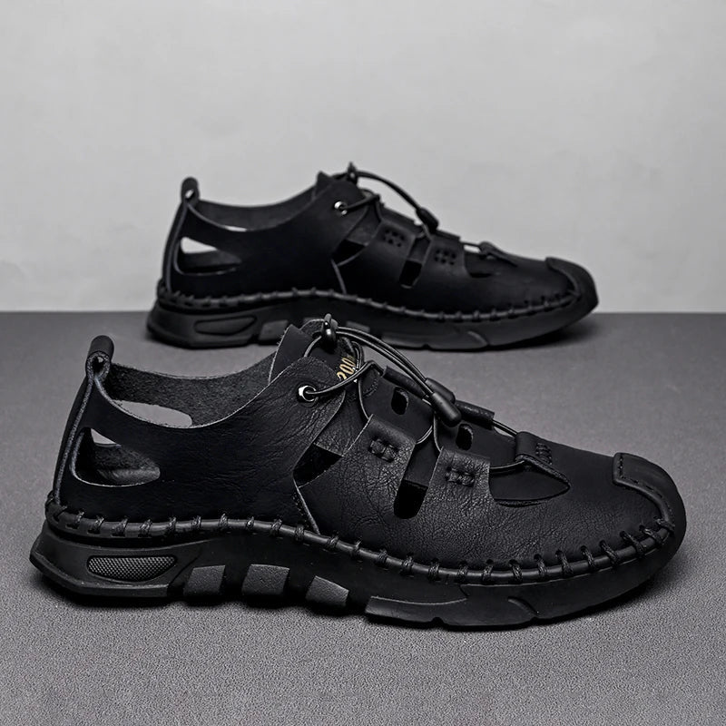 Summer High Quality Men's Fashion Trend Sandals Outdoor Breathable Massage Sole Anti slip Sandals Men's White Sandals Leather Viralgem Store