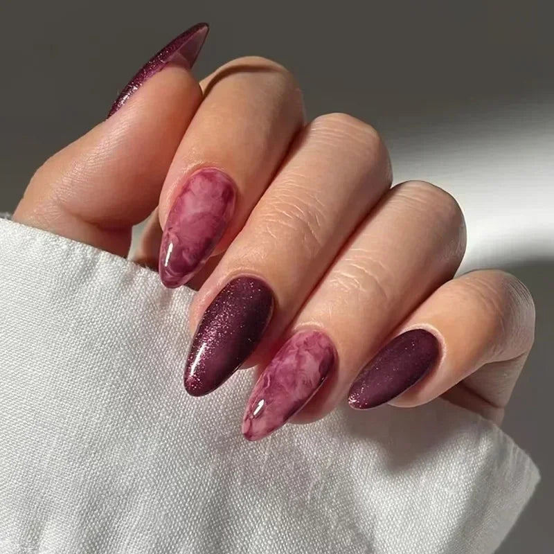 24Pcs Autumn Winter Matte Almond False Nails with Glue Rose Leaf Printing Nail Art Simple Full Cover Press on Acrylic Nails Tips Viralgem Store