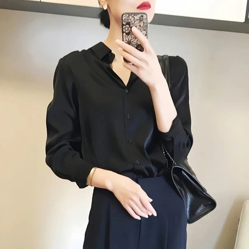 All-match Satin Finish Shirts And Blouses Women Clothing Casual Top OL Long Sleeve Button Elegant Shirts French Solid Blouses Viralgem Store