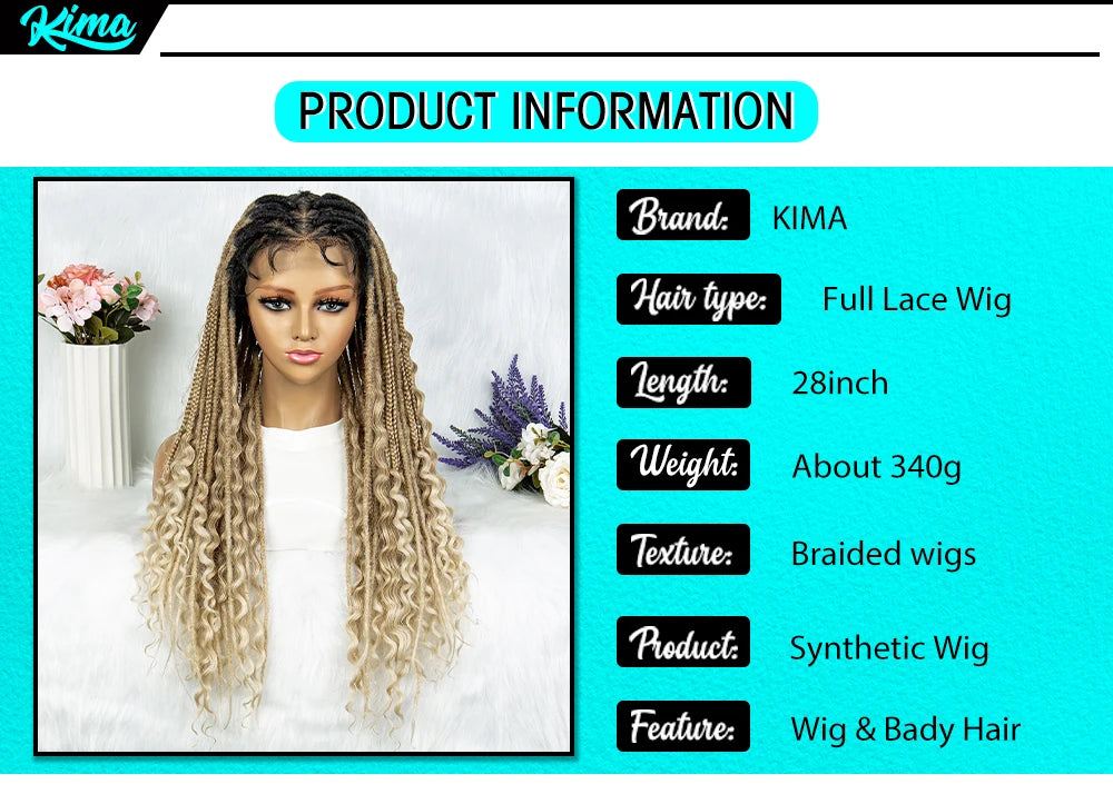 Synthetic Full Lace Wig Braided Wig 28 inch Curly Synthetic Wig Knotless Box Braids Wigs With Baby Hair for Black Women Viralgem Store