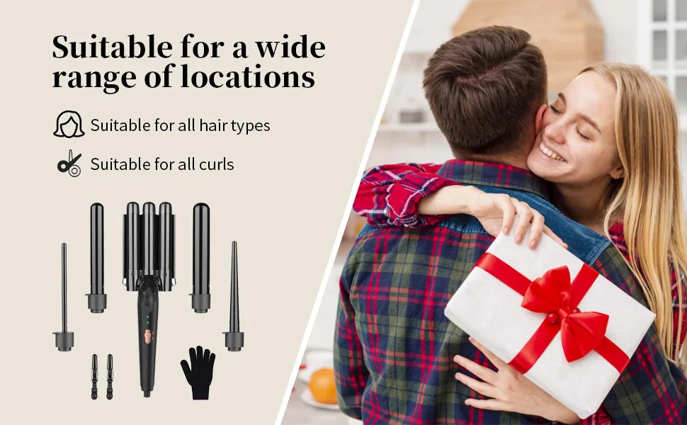 5 in 1 Curling Iron Set with Curling Brush, 0.35”-1.25” Hair Curler Wand for Hairstyle and Heat Resistant Gloves and Hair Clips Viralgem Store