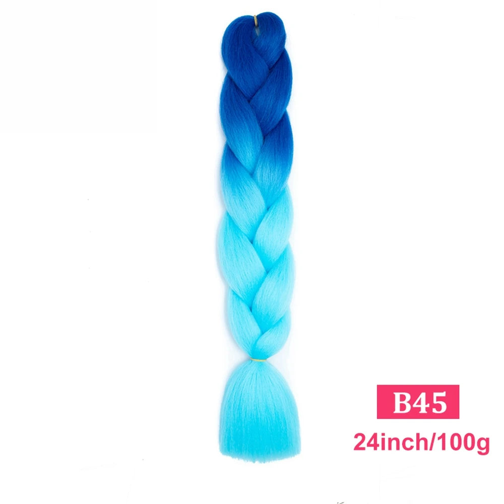 24inch Synthetic Long Braiding Hair Pre Strethced Colorful Ombre Brown Blonde Crochet Jumbo Braids Hair Extensions For Women