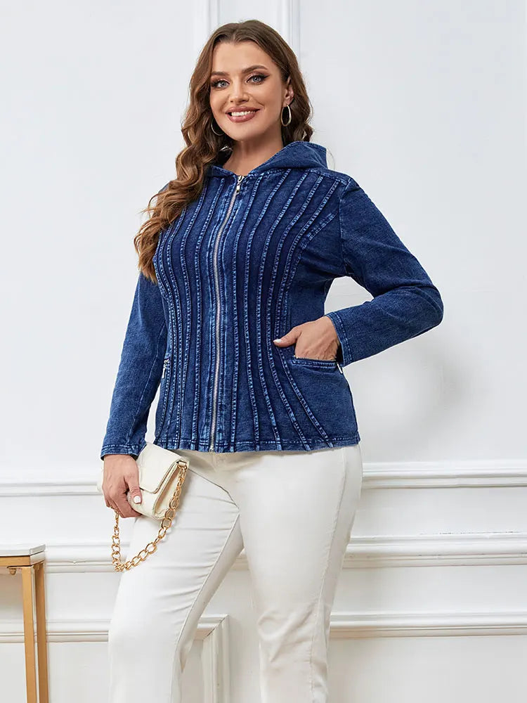 Women's plus Size Casual Denim Jacket Loose Fit Classic Style Button Detailing Long Sleeve Blue Jeans Jacket